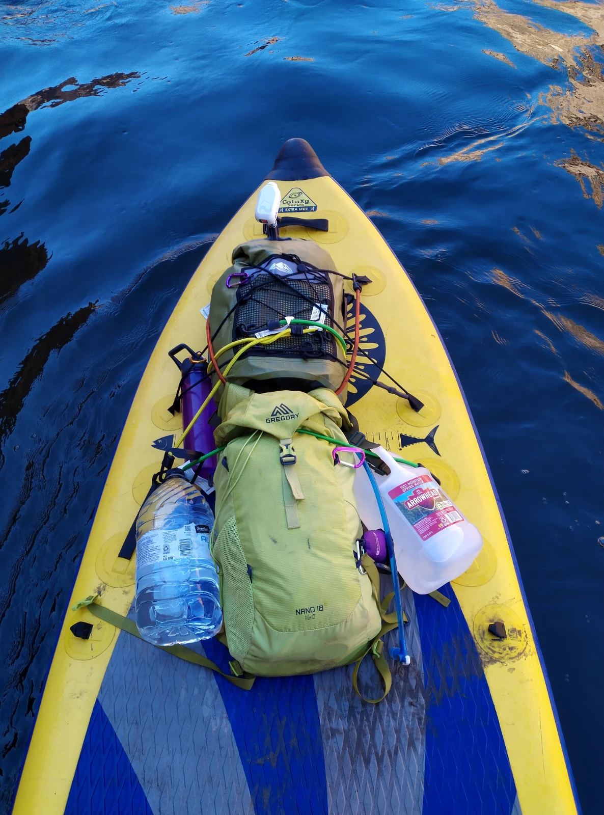 Although I was planning to complete the trip in one day, I brought basic camping gear, and a lot of food, just in case. No issue at all with this SOL rental board (although bringing along extra bungees was important!). Photo Credit: Andy Goldberg